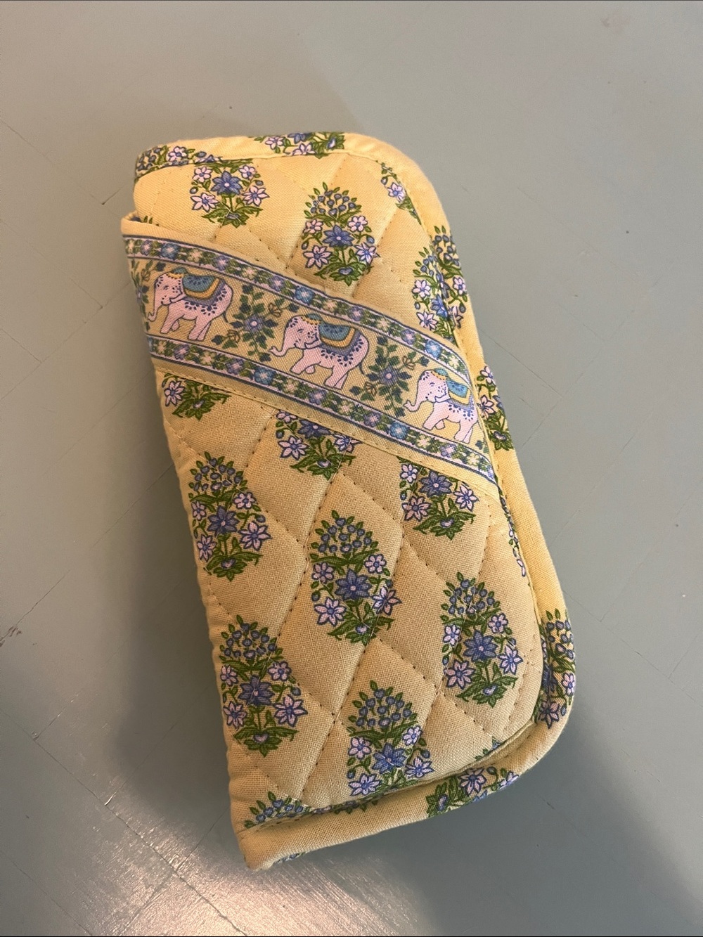 Vera Bradley Yellow Quilted Eyeglass Case with Purple Floral & Elephant Trim